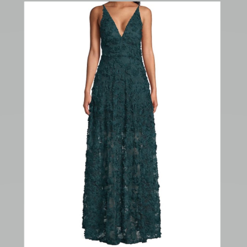 Womens Green Floral Sleeveless V Neck Full-Length Evening Sheath Dress